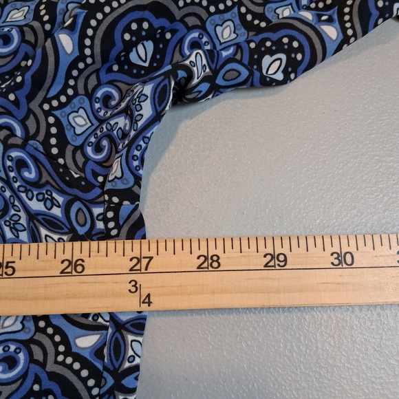 CJ Banks Sz 2X Blue Geometric Tunic Top Womens Button Down Long Sleeve Boho - Picture 10 of 11